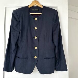 Dana Brooks Vintage Linen Blazer Petite Gold Button Front Career Jacket Size 12‎